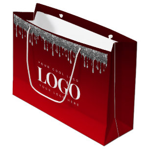 Silber-Glitter-Tropf-Glamour-Rot-Logo für Unterneh Große Geschenktüte
