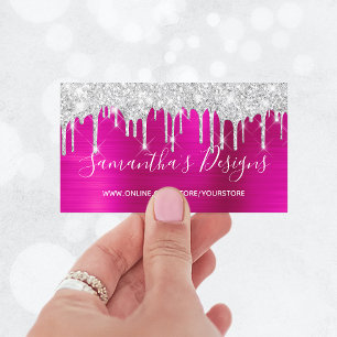 Silber-Glitter-Tropfen Hot Pink Folie Online-Shop Visitenkarte