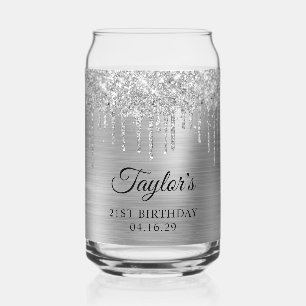 Silber-Glitter-Tropfen Metallic 21. Geburtstag Dosenglas