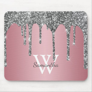 Silber Glitter-Tropfen Rose Gold Pink Monogramm Na Mousepad