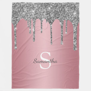 Silber Glitter-Tropfen Rose Gold Rosa Monogramm Na Fleecedecke