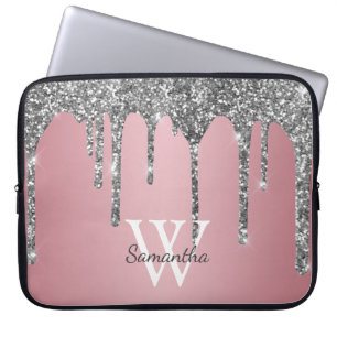 Silber-Glitter-Tropfen Roségold-Rosa Monogramm Nam Laptopschutzhülle