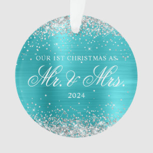 Silber Glitter Türkis Blau Folie 1. Weihnachten Ornament