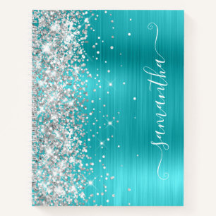 Silber Glitter Türkis Blau Folie Girly Unterschrif Notizbuch