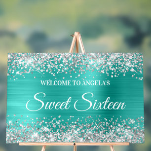 Silber Glitter Türkis Folie Sweet Sixteen Acrylschild