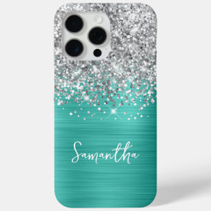 Silber Glitter Türkis Glam Name Case-Mate iPhone Hülle