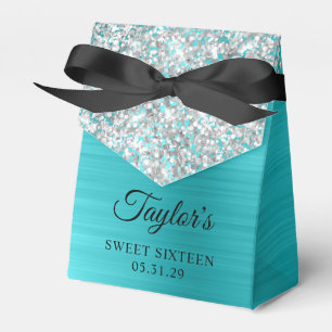 Silber Glitter Türkisblaue Folie Sweet Sixteen Geschenkschachtel