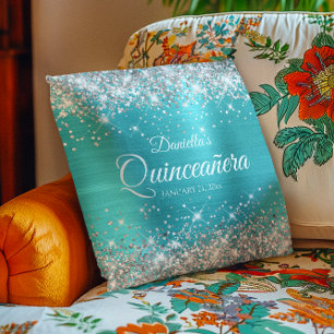 Silber Glitter Türkisblaue Quinceañera Kissen