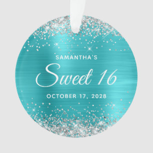 Silber-Glitter Türkisblauer Folien-Sweet 16 Ornament