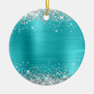 Silber-Glitter-Türkisfarbene Folie Blanko Keramik Ornament