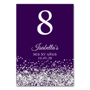 Silber-Glitter und Dunkelviolett Mis XV Anos Tischnummer