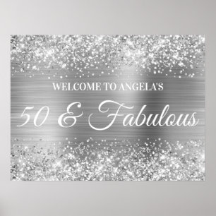 Silber Glitter und Folie 50 & Fantastisch Willkomm Poster