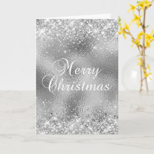 Silber Glitter und Glasfolie Frohe Weihnachten Karte
