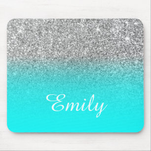 Silber-Glitter und helles Aqua-Ombre Mousepad