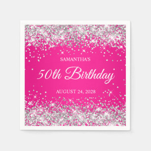 Silber Glitter und Hot Pink 50. Geburtstag Serviette