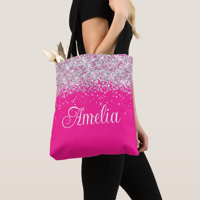 Silber-Glitter und Hot-Pink-Monogramm (Von Nahem)