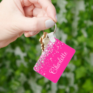 Silber Glitter und Hot Pink Monogramm Schlüsselanhänger