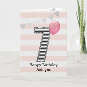 Silber Glitter und Rosa 7. Geburtstag Karte
