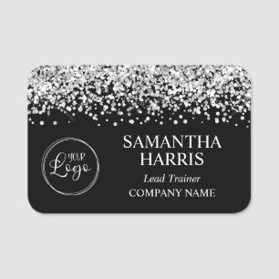 Silber Glitter und Schwarz Logo Unternehmen Namensschild