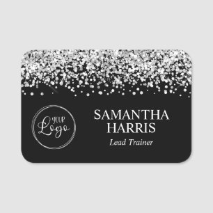 Silber Glitter und schwarzes Logo Namensschild