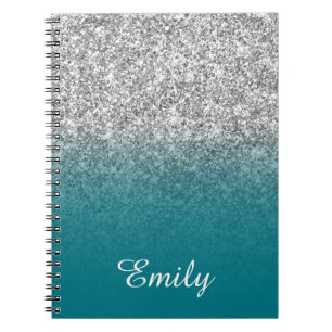 Silber-Glitter und Teal Ombre personalisiert Notizblock