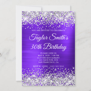 Silber Glitter Veilchen Monogramm 30. Geburtstag Einladung