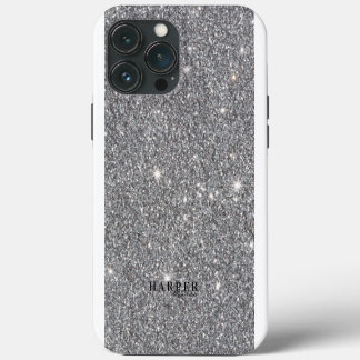 Silber Glitter Verlauf Benutzerdefinierter Name  iPhone 13 Pro Max Hülle
