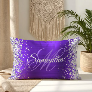 Silber Glitter Violett Indigo Folie Fancy Monogram Lendenkissen