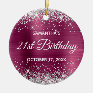 Silber-Glitter-Weinfolie 21. Geburtstag Keramik Ornament