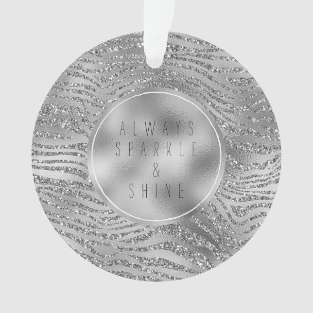 Silber Glitz Zebra Print Ornament (Vorderseite)