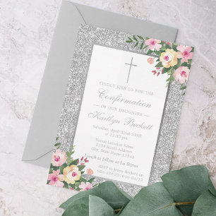 Silber-Glitzer-Blumenbestätigung oder -weihen Einladung