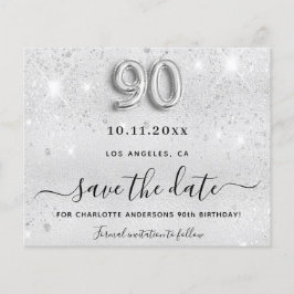 Silber Glitzer Budget Save the Date 90. Geburtstag Flyer