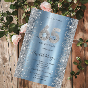 Silber Glitzer Diamanten Blau 65. Geburtstag Einladung