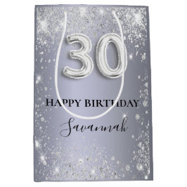 Silber-Glitzer-Drehbuch zum 30. Geburtstag Mittlere Geschenktüte