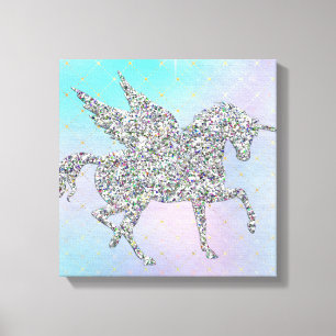Silber Glitzer Einhorn auf Pastel Leinwanddruck