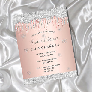 Silber-Glitzer-Einladung in Quinceanera Postkarte