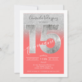 Silber-Glitzer-Folienskript Korallenquinceanera-Fo Einladung