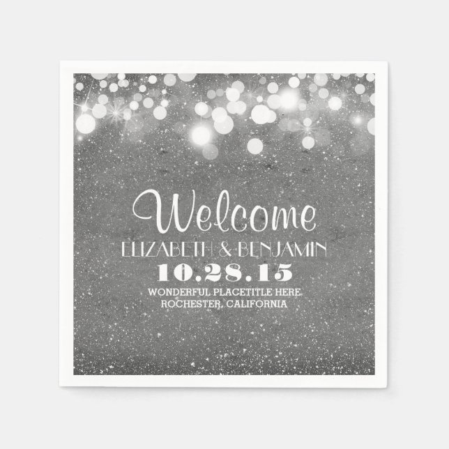 Silber-Glitzer-Foliensteckleuchten Hochzeit Serviette (Vorderseite)
