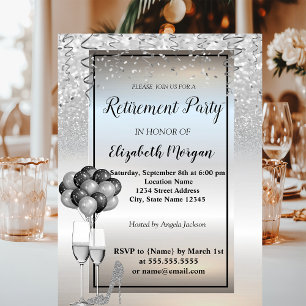 Silber-Glitzer, Glas, Ballons-Party für die Ruhest Einladung