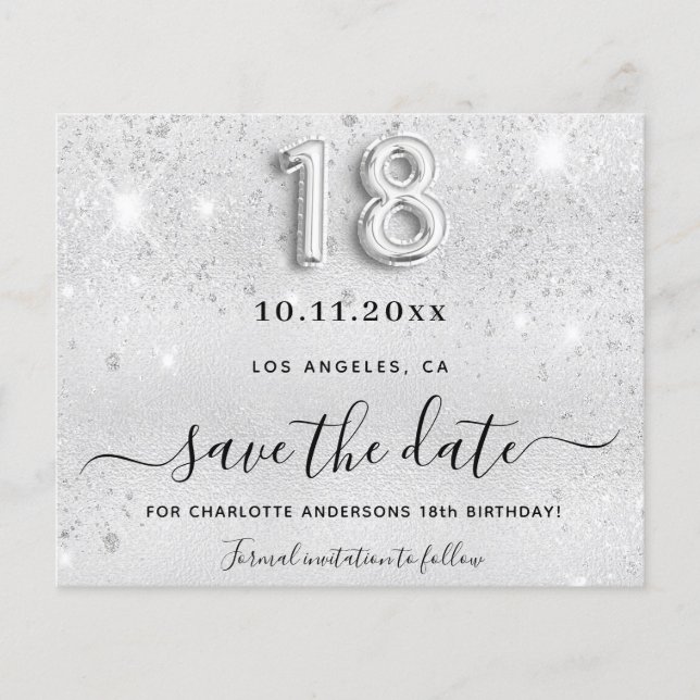 Silber Glitzer Haushalt Save the Date 18. Geburtst Flyer (Vorne)