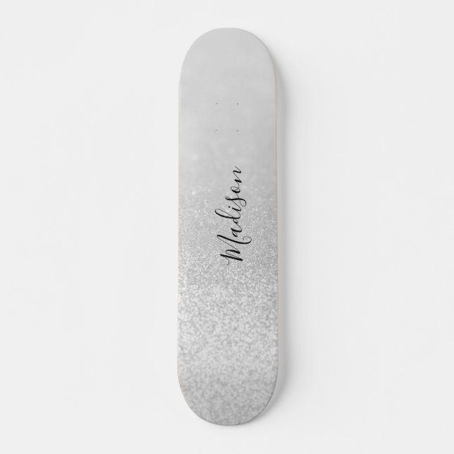 Silber-Glitzer-Leuchten Personalisiert Skateboard (Vorne)