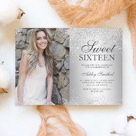Silber Glitzer Metallfolie Foto Sweet 16 Einladung