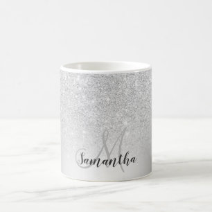Silber-Glitzer-Monogramm Kaffeetasse