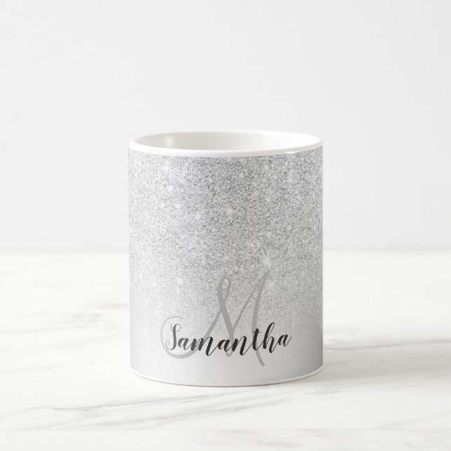 Silber-Glitzer-Monogramm Kaffeetasse (Mittel)