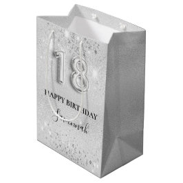 Silber-Glitzer-Monogramm zum 18. Geburtstag Mittlere Geschenktüte