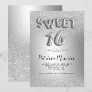 Silber Glitzer ombre Buchstaben graue Folie süß 16 Einladung