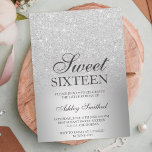 Silber Glitzer ombre Metallic chic Sweet 16 Einladung<br><div class="desc">Ein elegantes und luxuriöses silbernes Glitzer aus Metall-Folie mit eleganter Kalligraphie-Typografie für eine Sweet 16 Geburtstagsfeier.</div>