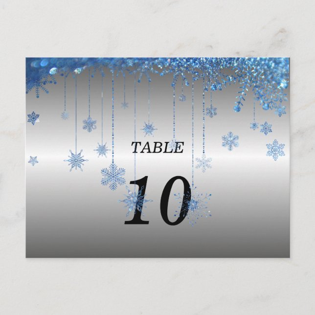 Silber-Glitzer-Schneeflocke Tischnummer Postkarte (Vorderseite)