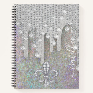 Silber-Glitzer und Diamanten auf Regenbogen-Glitze Notizbuch