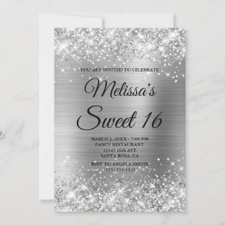 Silber Glitzer und Foil Sweet 16 Extravagant Monog Einladung